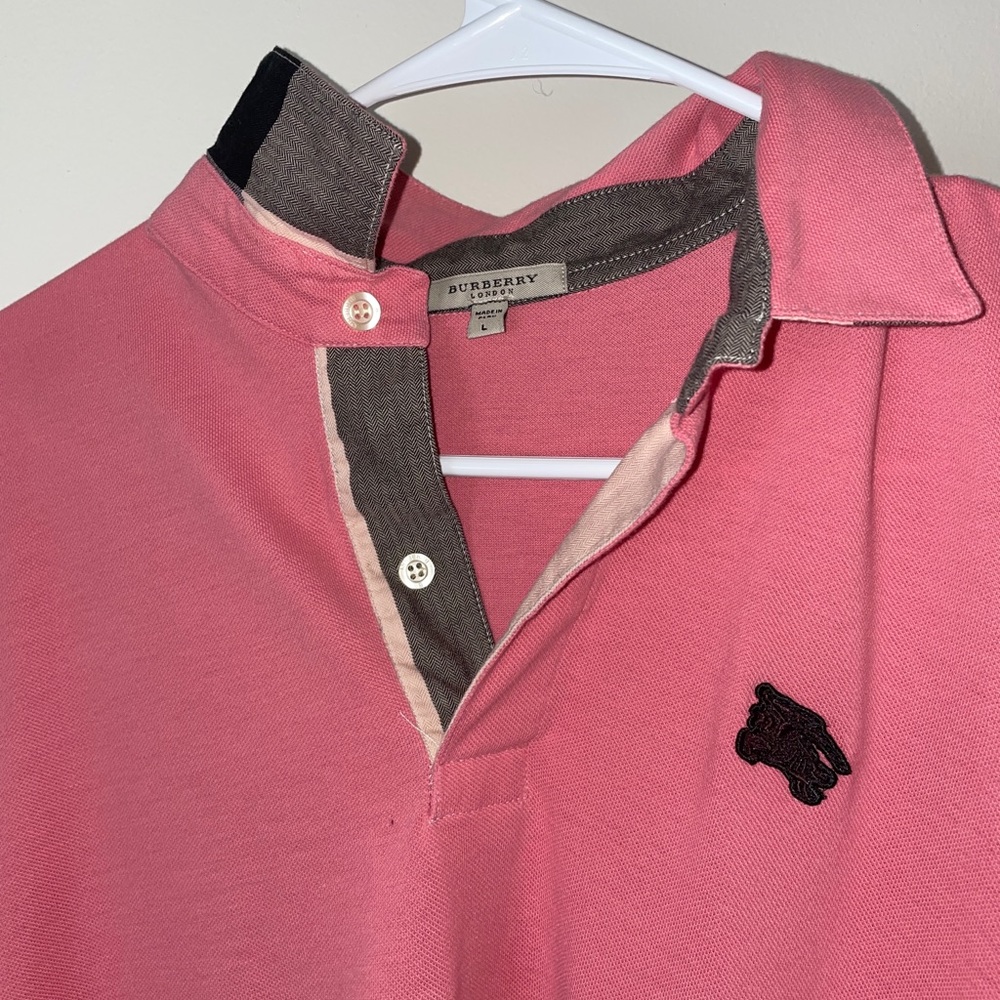Mens Burberry Pink Polo Shirt Large